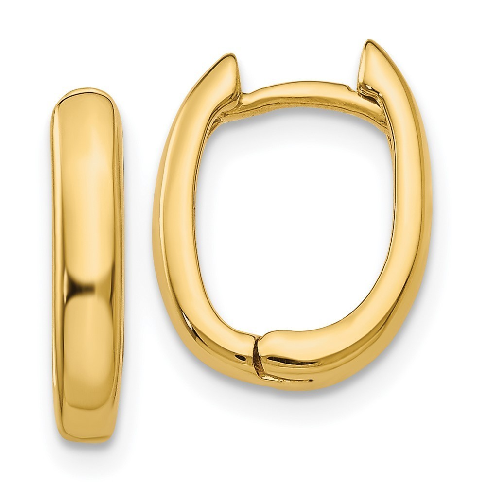 Million Charms 14k Yellow Gold Oval Hinged Hoop Earrings 7 L x 3 mm W